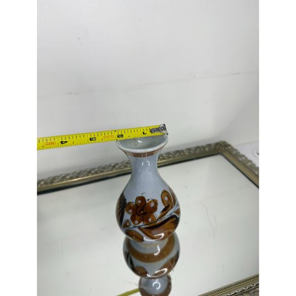 Vintage Tonala Bud Vase Mexico Folk Art Pottery Flowers White Brown - Picture 3 of 10